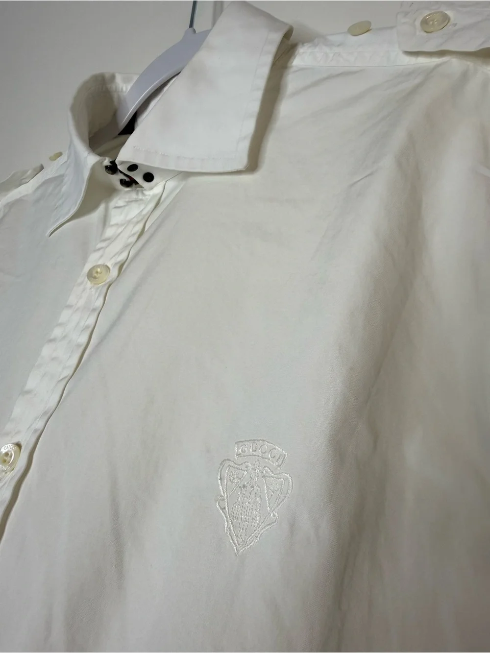 Gucci dress shirt Frida Giannini era Green/red Web trim Military-style shoulder